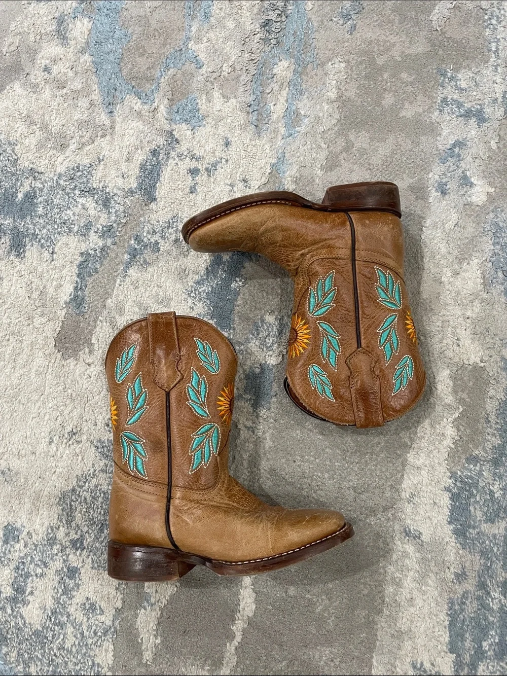 Girls Leather Floral Embroidered Cowboy Boots Size 17.5 Mexico (10.5 US)